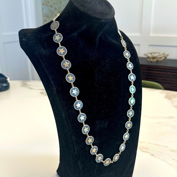 TOVA Gold Star Long Necklace Set in Blue-Grey Enamel in Gold-Tone Metal - Picture 3 of 16